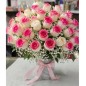 26 romantic pink roses flowers in vase